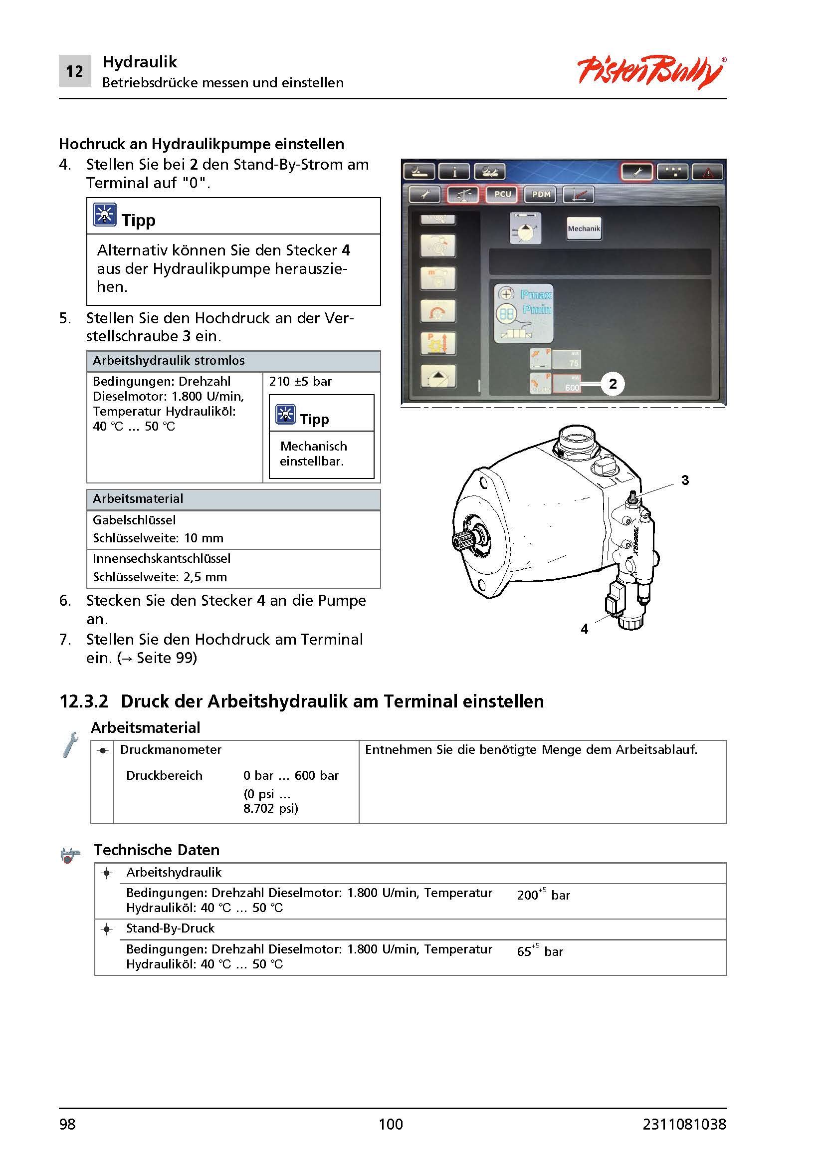 Hydraulik einstellen